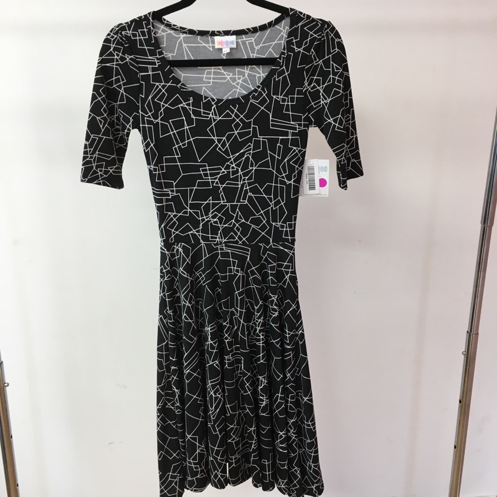 LuLaRoe Nicole Dress 3/4 Sleeve XXS Black White